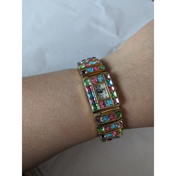 Swanie Women's Mulicolored Sparkle Rhinestone Watch 7in Working - Picture 1 of 7